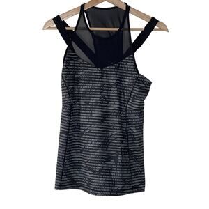 LULULEMON‎ RUNNING IN THE CITY TANK STRIPE  BLACK GRAY MESH BRA top size 6